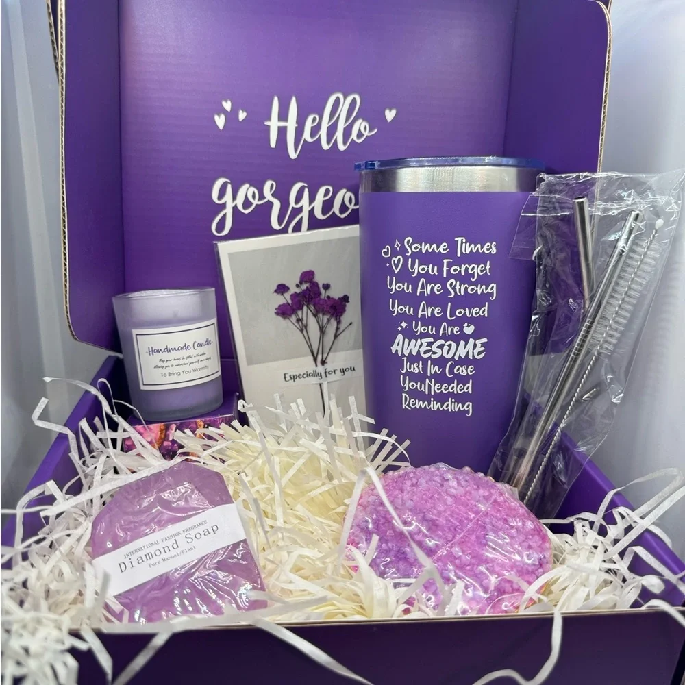 Purple Gift Set with Tumbler and Candle